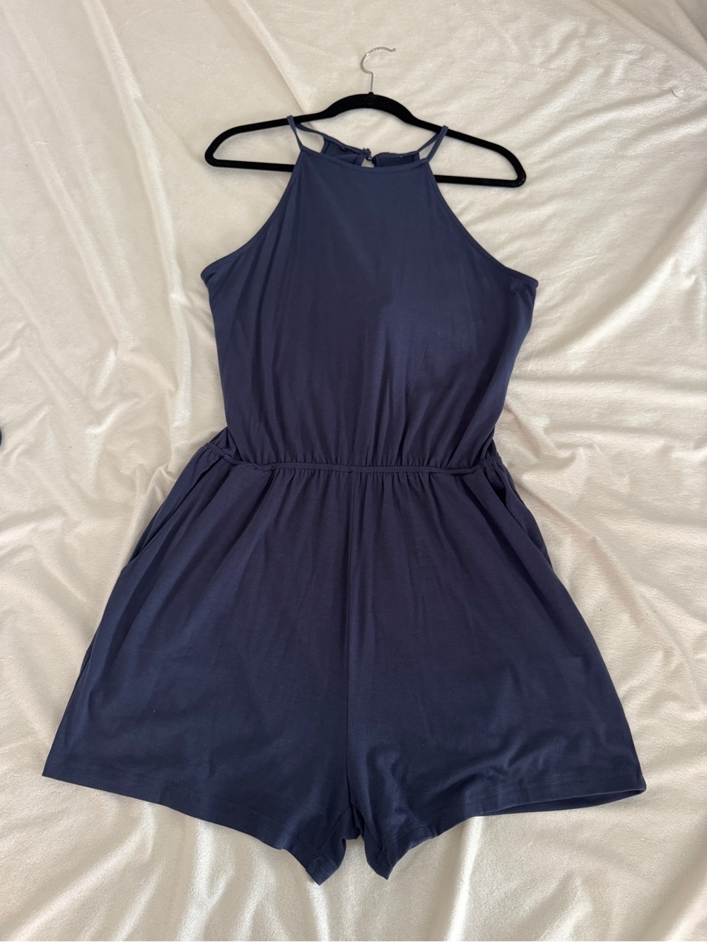 Womens Navy High-Neck Sleeveless Romper